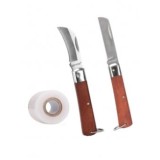 Set 2 Cutite profesionale pentru altoit, manere lemn, lama dreapta si lama curbata, otel carbon plus rola Banda altoit