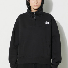 The North Face bluză W Essential Qz Crew femei, culoarea negru, cu imprimeu, NF0A854HJK31