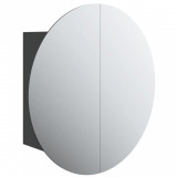 Dulap de baie cu oglindă rotundă și LED, negru, 47x47x17,5 cm