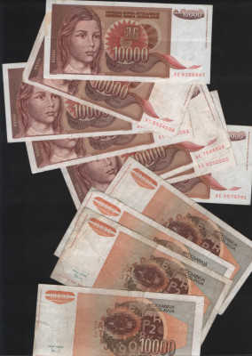Iugoslavia Yugoslavia 10000 10.000 dinara dinari 1992 F-VF-XF pret pe bucata foto