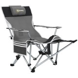 Outsunny Scaun de Camping Pliabil și Rabatabil cu Suport pentru Picioare Detașabil și Tetieră, 82x50/100x88 cm, Negru | Aosom Romania
