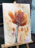 Cumpara ieftin Tablou impasto pictat manual, Floare abstracta stilizata, 70x50cm acril pe panza in relief efect 3D, Kenny Varniote