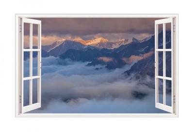 Sticker decorativ, Fereastra 3D, Peisaj de Munte, 85 cm, 602STK foto