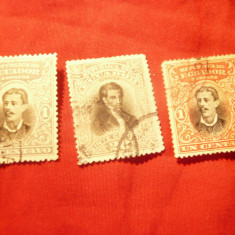 3 Timbre Ecuador 1902 - Personalitati - stampilate