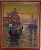 Cumpara ieftin Tablou GONDOLE IN VENETIA , pictat in ulei , 50x40 cm, Marine, Altul