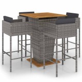 Cumpara ieftin Set mobilier bar de gradina cu perne, 5 piese, gri, poliratan