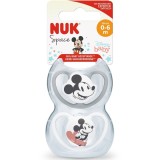 Suzeta Nuk Space Mickey, Silicon, 0-6 Luni, Forma Ortodontica, Set 2Buc/Cutie, Gri/Alb