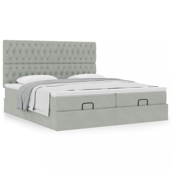 Gossi cadru de pat otoman cu saltele gri deschis 200x200cm catifea