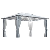 Pavilion cu perdele &amp; siruri lumini LED, crem, 4x3 m, aluminiu