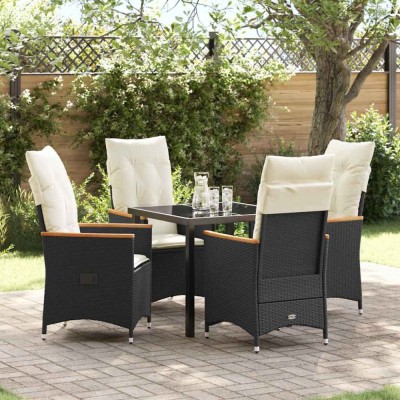 vidaXL Set de masă pentru grădină cu pernă 5 pcs Negru Rattan poli 3379605 foto