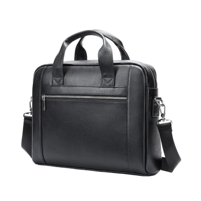 Geanta laptop 14&#039;, BUSY LDY&amp;GTM&reg; Baron, piele naturala, servieta unisex, de umar si de mana, neagra