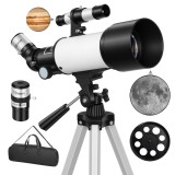 Outsunny Telescop astronomic pentru adulți și &icirc;ncepători 70 mm, telescop refractor 40X/16X trepied reglabil, 80 x 80 x 135 cm alb | Aosom Romania