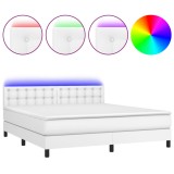 Cumpara ieftin Pat cu arcuri, saltea si LED, alb, 160x200 cm, piele ecologica