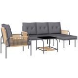 Outsunny Set Mobilier de Grădină din 4 Piese cu Canapea, Fotoliu, Șezlong și Măsuță, 64x70x78 cm, Gri &Icirc;nchis | Aosom Romania