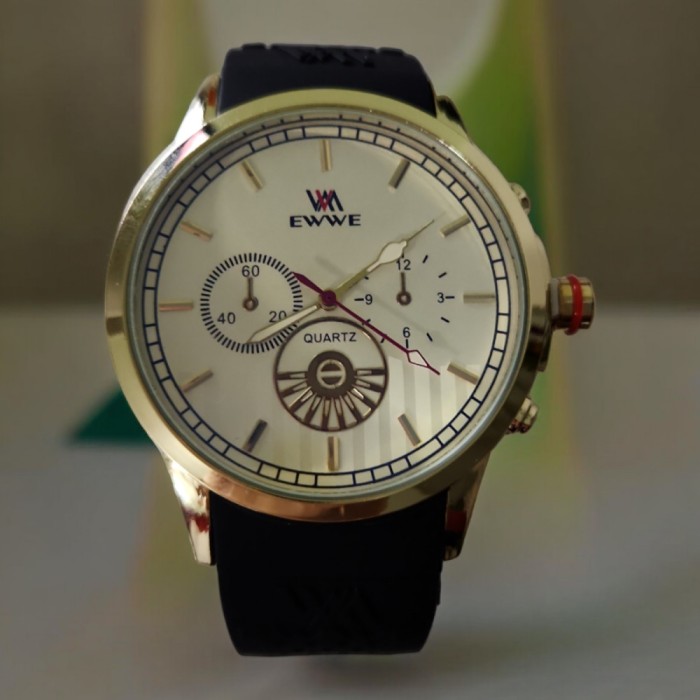 Ceas casual barbatesc, display analog, mecanism quartz, curea neagra din silicon