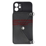 Husa iPhone 12 Mini Neagra cu Snur Crossbody si Portofel Carduri, TPU