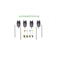 Set 4 Avertizori /senzori pescuit cu baterie 9V Cu 4 Swingere Led MKM si Tije