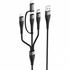 Cablu Date si Incarcare 2xUSB la Lightning - USB la MicroUSB - USB la USB Type-C Borofone BX32 Munificent 4-in-1, 1 m, Negru