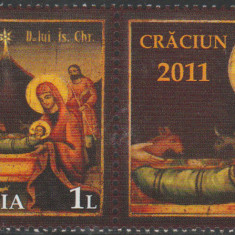 2011 Romania - Craciun, LP 1921 d, icoana, timbru cu vigneta dreapta MNH