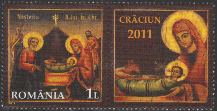 2011 Romania - Craciun, LP 1921 d, icoana, timbru cu vigneta dreapta MNH