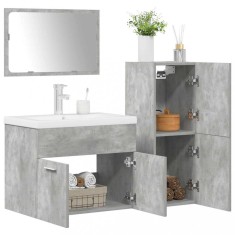 Set mobilier de baie, 4 piese, gri beton, lemn compozit foto