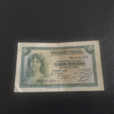 Bancnota 5 pesetas 1935 Spania