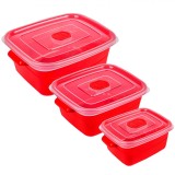 Set Recipiente Alimente, 3 Bucăți, Capacitate 2000-1000-500 ml, Culoare Roșu, Material Plastic, Oem