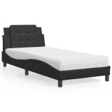 vidaXL Pat cu saltea, negru, 90x200 cm, piele ecologică