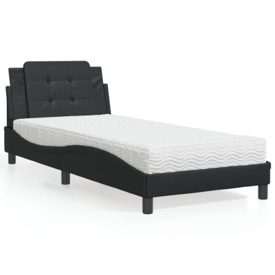 vidaXL Pat cu saltea, negru, 90x200 cm, piele ecologică 3208838 foto