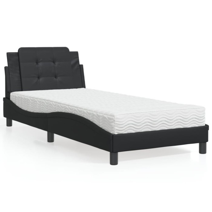 vidaXL Pat cu saltea, negru, 90x200 cm, piele ecologică 3208838