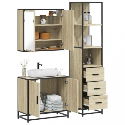 vidaXL Set mobilier de baie, 3 piese, stejar sonoma, lemn prelucrat 3301126 foto