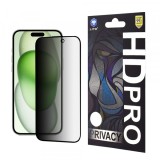 Folie de protectie Ecran Privacy Lito HD Pro pentru Apple iPhone 15 Plus, Sticla Securizata, Full Glue