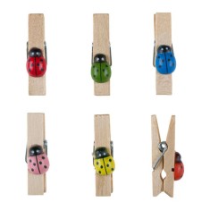 Set 12 carlige din lemn cu buburuze colorate,3.5 cm