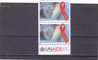 LUPTA IMPOTRIVA HIV / SIDA,serie in pereche cu tabs!2011,Lp.1940,MNH ** ROMANIA foto