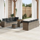 Set de canapea de grădină vidaXL 11 piese cu perne gri din ratan poliester Acacia, Set de dining de grădină vidaXL 3 piese cu perne gri din ratan poli