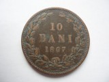 ROMANIA - 10 BANI 1867 HEATON (H) , CAROL I , L13..65