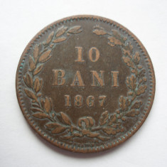 ROMANIA - 10 BANI 1867 HEATON (H) , CAROL I , L13..65