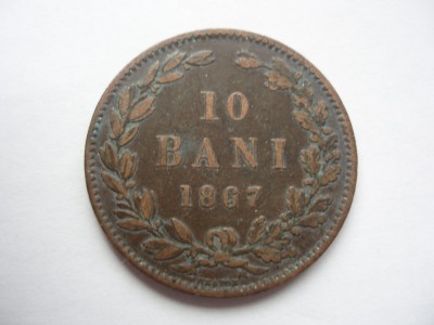 ROMANIA - 10 BANI 1867 HEATON (H) , CAROL I , L13..65 foto