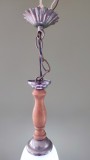 Pendul plafon vintage cu abajur din sticla si picior din lemn