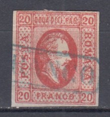 ROMANIA 1865 LP 17 ALEXANDRU IOAN CUZA VALOAREA 20 PARALE ROSU STAMPILAT