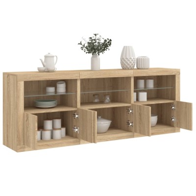 vidaXL Servantă cu lumini LED, stejar sonoma, 181,5x37x67 cm foto