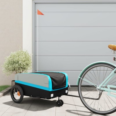 vidaXL Remorcă pentru biciclete, negru și albastru, 30 kg, fier foto