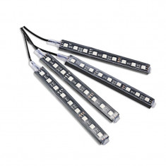 Set auto pentru lumina interior/exterior, 4 x LED, telecomanda foto