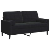 Cumpara ieftin Canapea cu 2 locuri cu pernute, negru, 140 cm, catifea