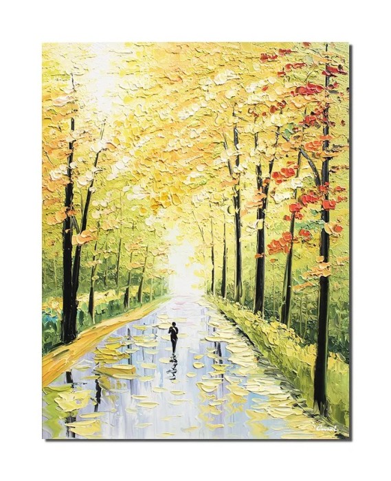 Tablou 3D peisaj alee in parc pictat manual, Pe drumul meu, 80x60cm ulei pe panza in cutit, Leonard Covaci