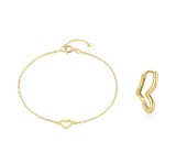 Cumpara ieftin Set Argint 925 Gold Minimalist Heart , Bratara E i Cercei Hoop