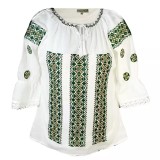 Cumpara ieftin Bluza Tip Ie Traditionala Alba cu Motiv Geometric Verde de Dama - IMS47