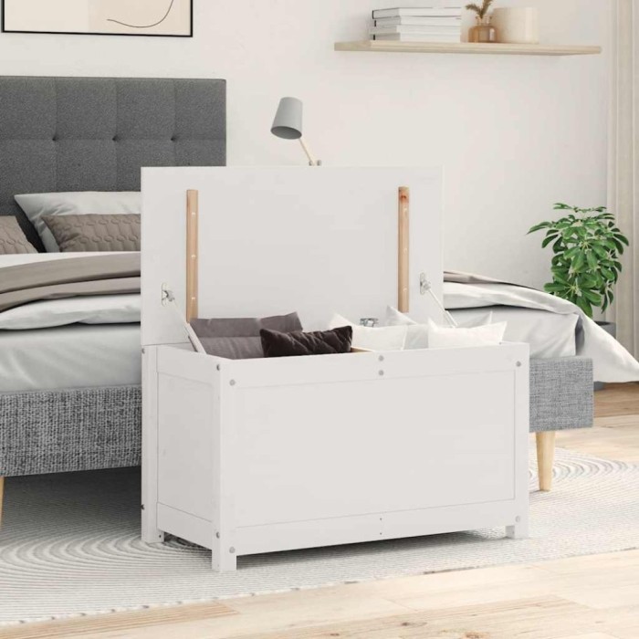vidaXL Cutie de depozitare, alb, 80x40x45,5 cm, lemn masiv de pin