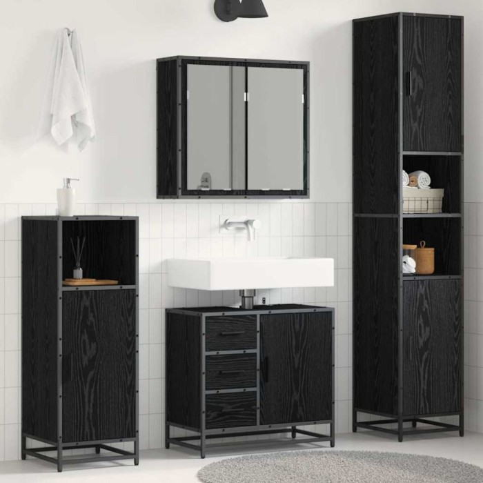 vidaXL Set de mobilier pentru baie 4 pcs Stejar negru 65 x 33 x 60 cm 3402559