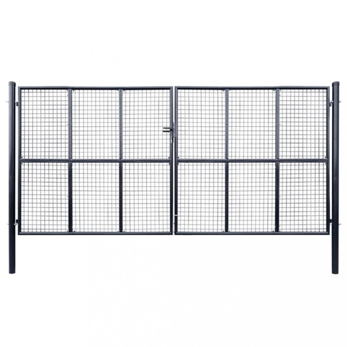 vidaXL Poartă de grădină din plasă, oțel galvanizat, gri, 415 x 200 cm